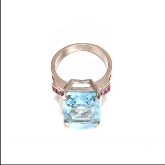 New Unisex Yellow Gold Plated Aquamarine Ring - Picture 2 of 5